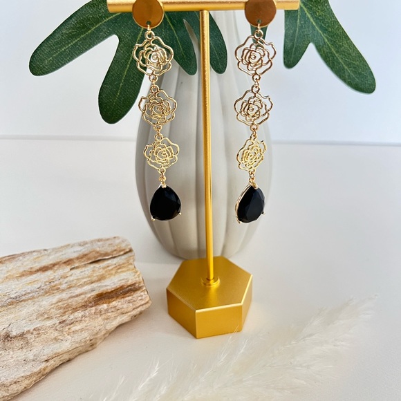 Elegant Floral Statement Earrings- Art Nouveau Rose Wedding Earrings - Picture 2 of 10